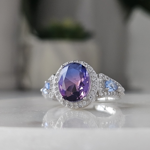 Pink & Purple Oval Gemstone Ring, real 925 Sterling Silver Charmed Aroma - Picture 3 of 6